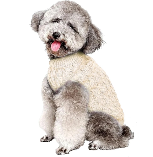 Miękki, elastyczny sweterek dla psa, kota L | Ciepły sweter z golfem na zimę | PET-014L-White