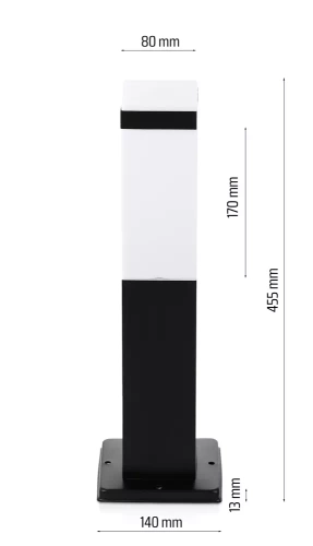 Lampa ogrodowa stojąca, słupek kwadratowy na żarówkę E27 | Zasilanie 230V, stal nierdzewna | Czarny mat, 45cm | LLF-45CM