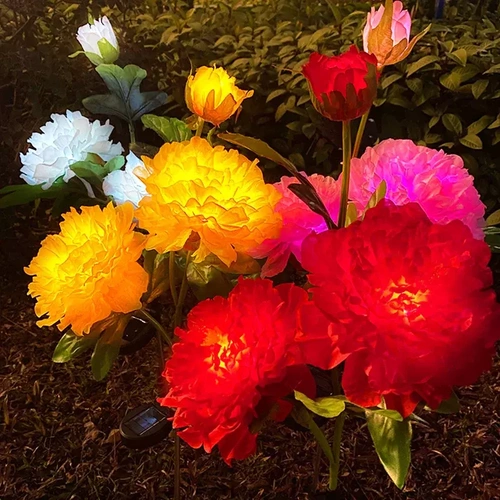Kwiatek solarny | Ogrodowa lampa solarna LED Peonia czerwona | 80 cm, 600 mAh | FLD-10-RED