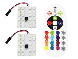 Zestaw paneli LED RGB | 2 panele LED 24 SMD 5050 RGB | Pilot do zdalnego sterowania kolorami | Adaptery C5W i W5W