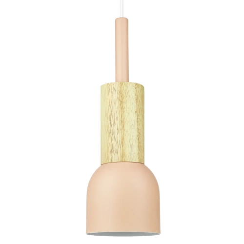 Lampa wisząca różowa z drewnianym elementem | Minimalistyczna  lampa w stylu skandynawskim z oprawą sufitowa E27 do salonu, sypialni |YG-XD002C-P