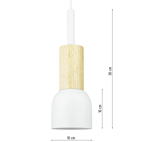Lampa wisząca biała z drewnianym elementem | Minimalistyczna lampa w stylu skandynawskim z oprawą sufitowa E27 do salonu, sypialni | YG-XD002C-W