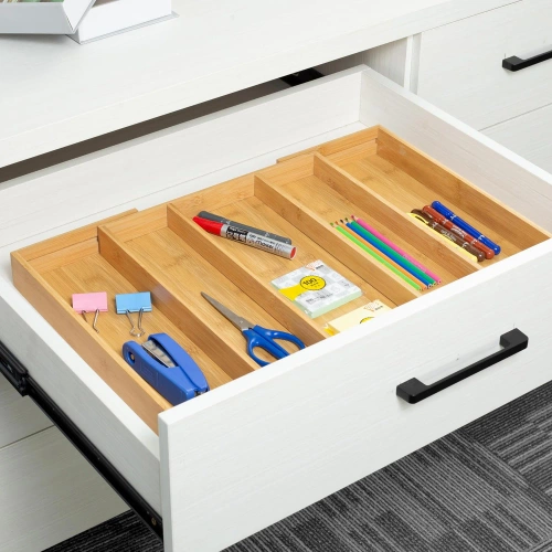 Organizer na sztućce | Bambusowy, regulowany wkład XL do szuflady z 5 przegródkami | KBT-G513