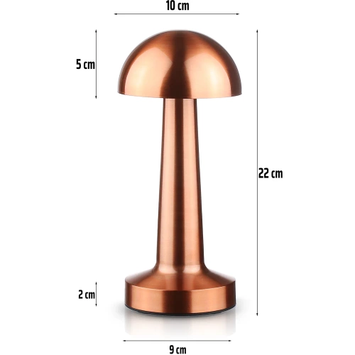 Dotykowa lampka nocna z regulowaną barwą światła | Lampka GRZYBEK USB | HJA11-COPPER| Bezprzewodowa lampka stołowa