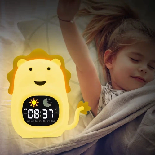 Budzik dziecięcy LED z lampką nocną i białym szumem – kolorowe światło, alarm, symulacja wschodu słońca |  Lampka nocna z wbudowanym akumulatorem | JL-822