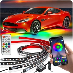 Podświetlenie podwozia LED | Elastyczne taśmy RGB | Łączność Bluetooth z aplikacja na telefonie | Długość pasków: 90cm x 2 i 120cm x 2