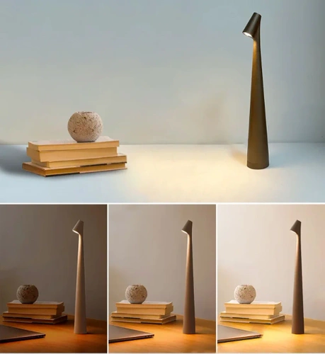 Lampa stołowa 43cm | Bezprzewodowa lampka nocna z wbudowanym akumulatorem | Lampka z dotykowym sterowaniem | HMS-455-BROWN