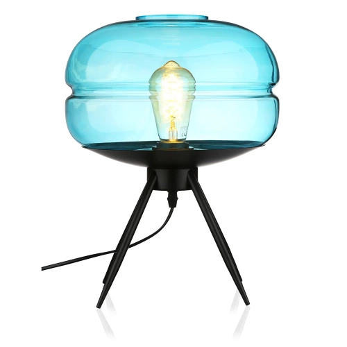Stylowa lampka nocna z szklanym kloszem | Nowoczesna szklana lampka stołowa | BH-233-BLUE