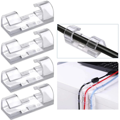 Zestaw 10 szt. organizerów na kable i przewody | Klipsy z taśmą klejącą nano | Przezroczyste | KZ-D58