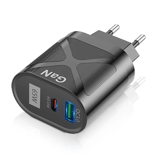 Szybka ładowarka sieciowa 65W z portami USB i PD 3.0 (USB-C) | BK-389-GAN