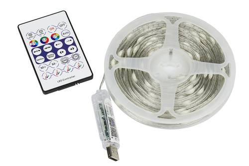Taśma LED WS2812B RGBIC 5 m | Neon, łańcuch świetlny | Pilot IR, Bluetooth, IP65, USB | ASF-RGB-5M