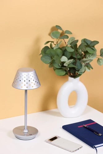 Lampa stołowa z wbudowanym akumulatorem | Lampa nocna z trzema barwami świecenia | Nastrojowa lampka do hotelu, restauracji | HJA15-SILVER