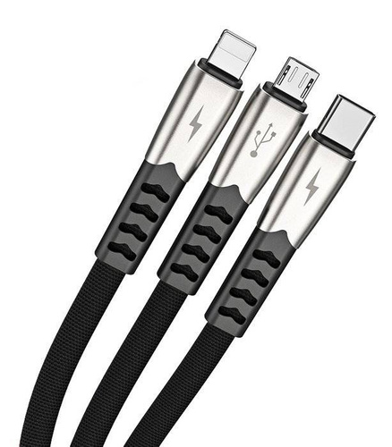 3w1 1M | Wzmacniany kabel USB do telefonu 3w1 - Micro USB, Type-C, Lightning (iPhone) | UC-009