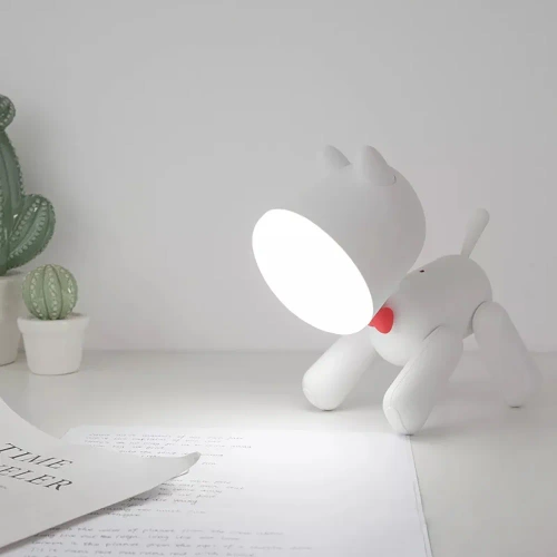 Urocza lampka LED w kształcie pieska z regulacją jasności i akumulatorem USB | Lampka biurkowa Waggy Puppy |  YG-TD104-W