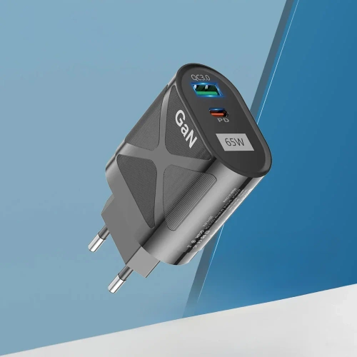 Szybka ładowarka sieciowa 65W z portami USB i PD 3.0 (USB-C) | BK-389-GAN