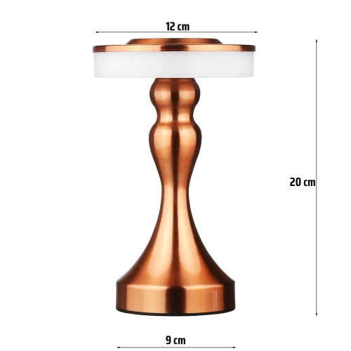Lampa stołowa z wbudowanym akumulatorem | Lampa nocna z trzema barwami świecenia | Nastrojowa lampka do hotelu, restauracji | HJA14-A-COPPER