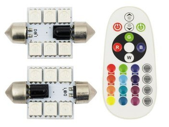 39 mm | Zestaw RGB C5W | Dwie żarówki LED C5W RGB | Pilot do zdalnego sterowania kolorami
