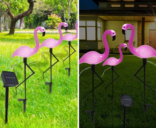 Ogrodowa lampka solarna LED Flamingi 3sz | 51cm, 600mAh | BRD-3IN1