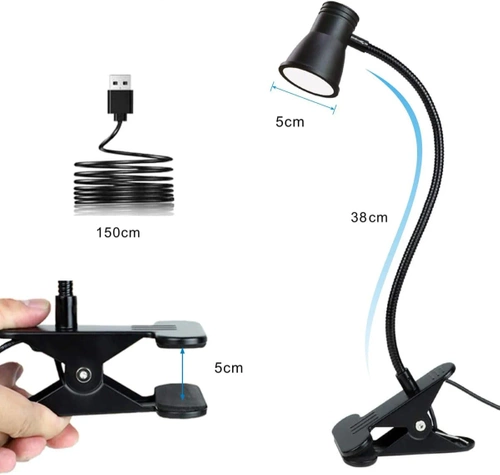 Lampka biurkowa na klips | Elastyczna lampka do czytania | Nocna lampka z możliwością zmiany barwy | Lampka LED USB | FH-08-5W-BK