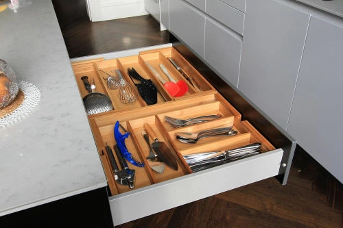 Organizer na sztućce | Bambusowy, regulowany wkład XL do szuflady z 5 przegródkami | KBT-G513