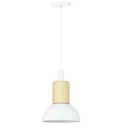 Lampa wisząca z białym kloszem i drewnem | Minimalistyczna  lampa w stylu skandynawskim z oprawą  E27 |  YG-XD002A-W