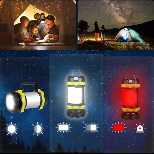 Wielofunkcyjna lampka kempingowa LED, latarka turystyczna z funkcją powerbanka | Czerwone światło | 6 trybów świecenia, 800lm, 3700mAh, do 20h pracy, IPX4 | HC-260