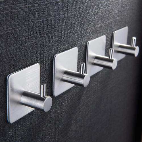 Srebrny haczyk na ubrania, ściereczki, ręczniki | Samoprzylepny uchwyt na akcesoria kuchenne | BXG-4PCS-SILVER