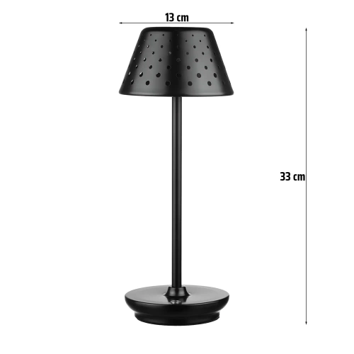 Lampa stołowa z wbudowanym akumulatorem | Lampa nocna z trzema barwami świecenia | Nastrojowa lampka do hotelu, restauracji | HJA15-BLACK