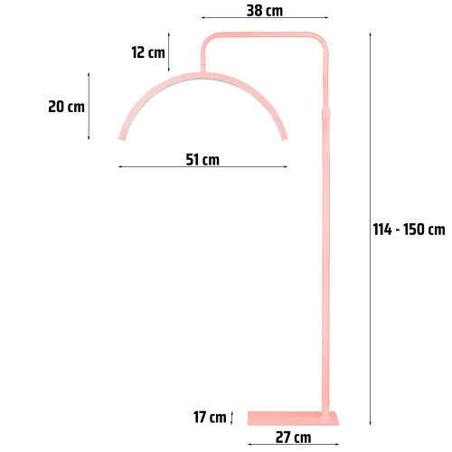 Lampa do studia tatuażu | Bezcieniowa lampa kosmetyczna LED | Lampa podłogowa do salonów kosmetycznych, stylizacji rzęs i paznokci | EPT-135-PINK