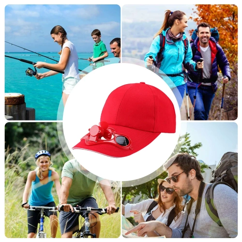 Czapka solarna z wiatrakiem | Czapka z daszkiem z wbudowanym wiatraczkiem | Czapka chłodząca | SFH-8934-RED
