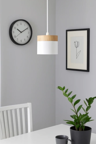 Lampa wisząca biała z drewnianym elementem | Minimalistyczna  lampa w stylu skandynawskim z oprawą sufitowa E27 do salonu, sypialni | YG-XD003-W