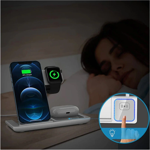 Składana ładowarka bezprzewodowa | Stacja dokująca do iPhone. Apple Watch i AirPods | MD-DK15-15W-W