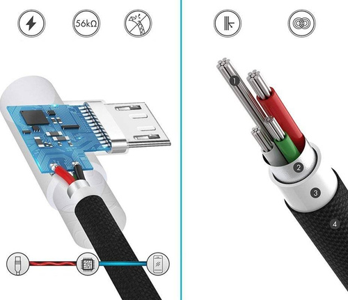 Micro-USB 2M | Kątowy kabel USB do ładowania telefonu | Quick Charge 3.0 2.4A | AM30