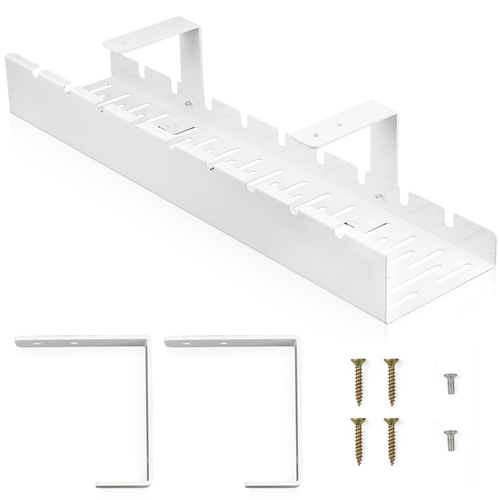 Organizer na kable pod blat biurka 50 cm | Koszyk, prowadnica, uchwyt | Biały | CWT-O1