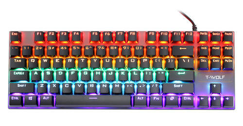 Gamingowa klawiatura mechaniczna z podświetleniem LED RGB, TKL, niebieskie przełączniki | T18