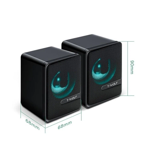 Głośniki komputerowe gamingowe stereo | 6 W | USB, 3,5 mm | T-Wolf S3 RGB | S2