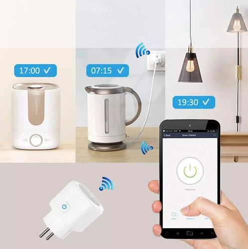 Inteligentne gniazdko Wi-Fi | Współpraca z Google Assistant i Amazon Alexa | Obsługa przez Smart Life lub Tuya Smart | typ Schuko | Watomierz, programator czasowy | SM-P16