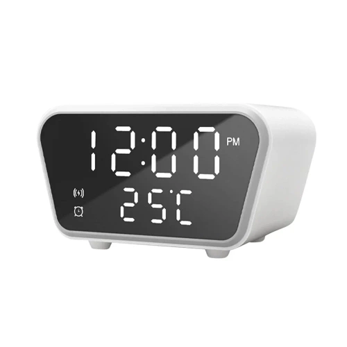 Inteligentny budzik z ładowarką bezprzewodową Qi 15W | Budzik z trzema alarmami |  Zegarek z wyświetlaczem temperatury |  SZ01-15W-W