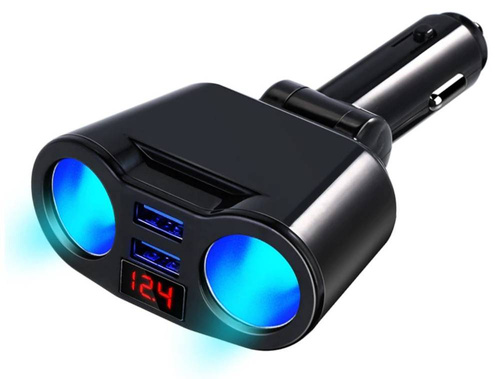 Rozdzielacz gniazda zapalniczki z 2 portami USB 3.1A | woltomierz | C10