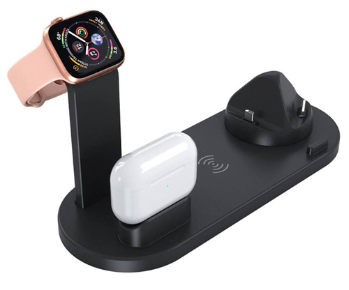 Stacja dokująca QI do Apple iPhone Airpods Watch | ładowarka bezprzewodowa 15W | 3 wtyczki - USB-C / Lightning / Micro USB | WD-02