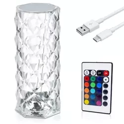 Kryształowa lampka stołowa LED | wzór róży | 16 kolorów RGB, panel dotykowy, pilot, kabel USB-C, akumulator 2000mah | RPL-C16-RGB