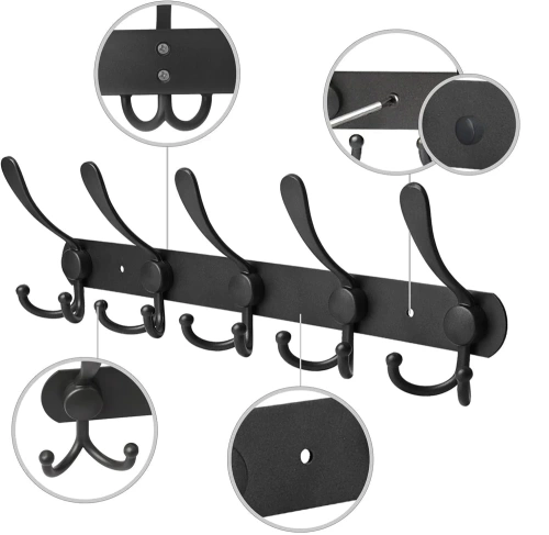 Metalowy wieszak na ubrania | Uchwyt na ręczniki | Wieszak ścienny | Haczyk na ubrania | DSW-H05-BLACK