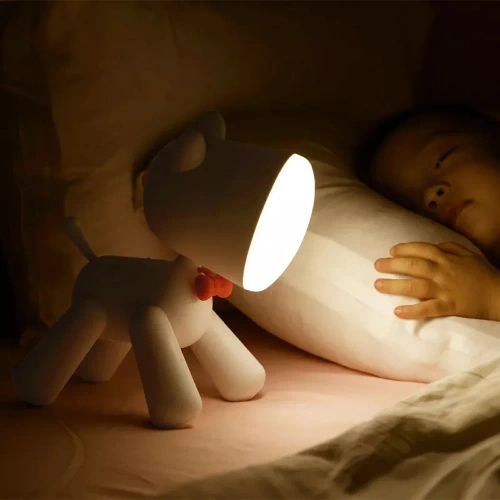 Urocza lampka LED w kształcie pieska z regulacją jasności i akumulatorem USB | Lampka biurkowa Waggy Puppy |  YG-TD104-W