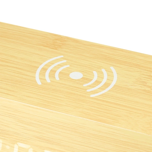 Drewniany zegar cyfrowy LED z ładowarką indukcyjną 10W |  Budzik z 3 alarmami oraz termometrem | SXM-017