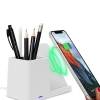 Inteligentna lampka biurkowa LED z ładowaniem bezprzewodowym Qi | Lampka biurowa 3w1 z przybornikiem i ładowarką | Nowoczesna lampka do nauki z organizerem |  MD-K5-15W