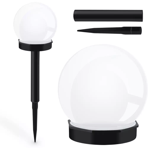 Ogrodowa lampa solarna biała kula | wbijana, gruntowa | 10cm | YNG-105-WC