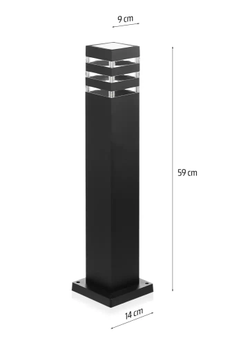 Lampa ogrodowa stojąca, słupek kwadratowy aluminiowy, czarny mat 60cm | Zasilanie 230V, gniazdo E27 | LLS-60CM