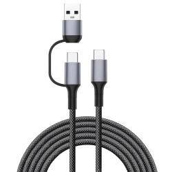 Kabel 2w1 USB-C + USB-A do USB-C 100W PD 1 m  | Kabel w nylonowym oplocie  z szybkim ładowaniem |C13-1M-100W