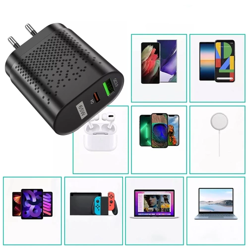GAN | Szybka ładowarka sieciowa 65W z portami USB i PD 3.0 (USB-C)