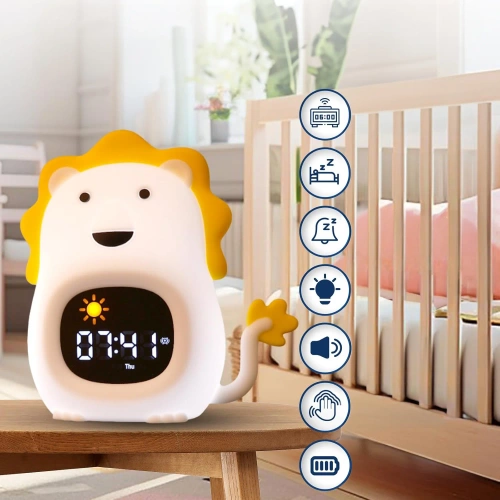 Budzik dziecięcy LED z lampką nocną i białym szumem – kolorowe światło, alarm, symulacja wschodu słońca |  Lampka nocna z wbudowanym akumulatorem | JL-822